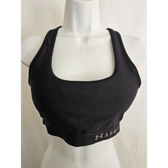 Under Armour Sports Bra Medium Black Compression Crossback Logo Band - Picture 1 of 10